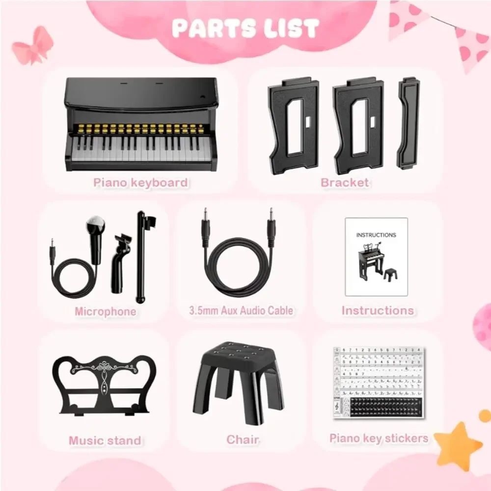 Toy Pianos for Kids Ages 3-7 with Keyboard Stickers, Learning Beginners 37 Keys - Picture 5 of 7